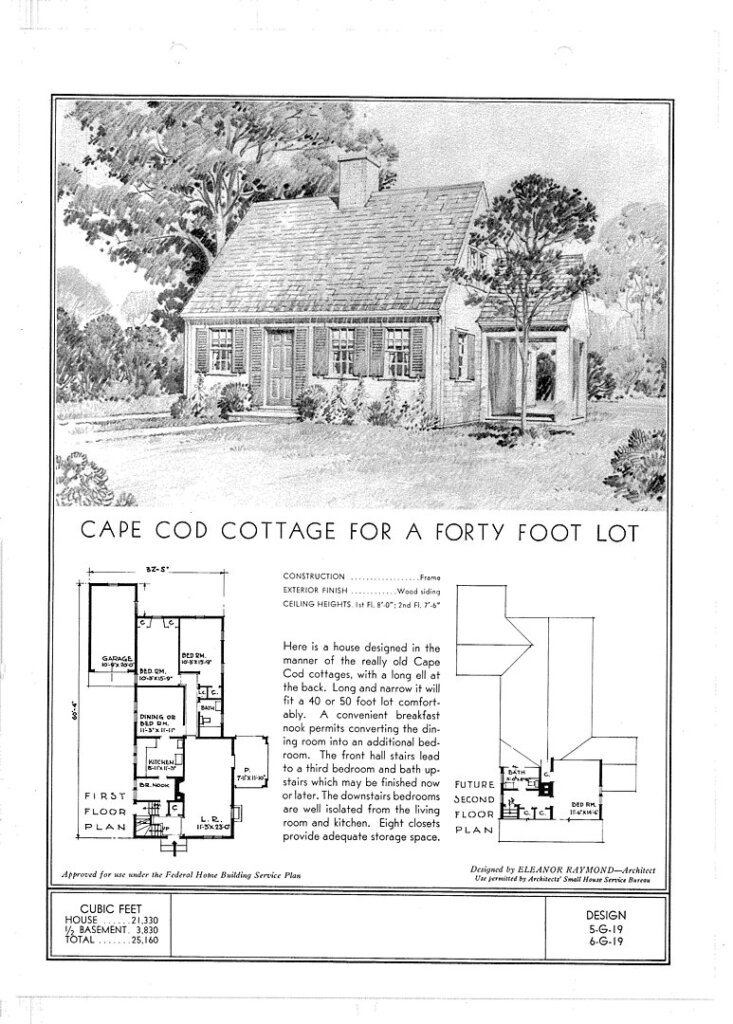 Architectural plans for a cape-cod-style cottage. 