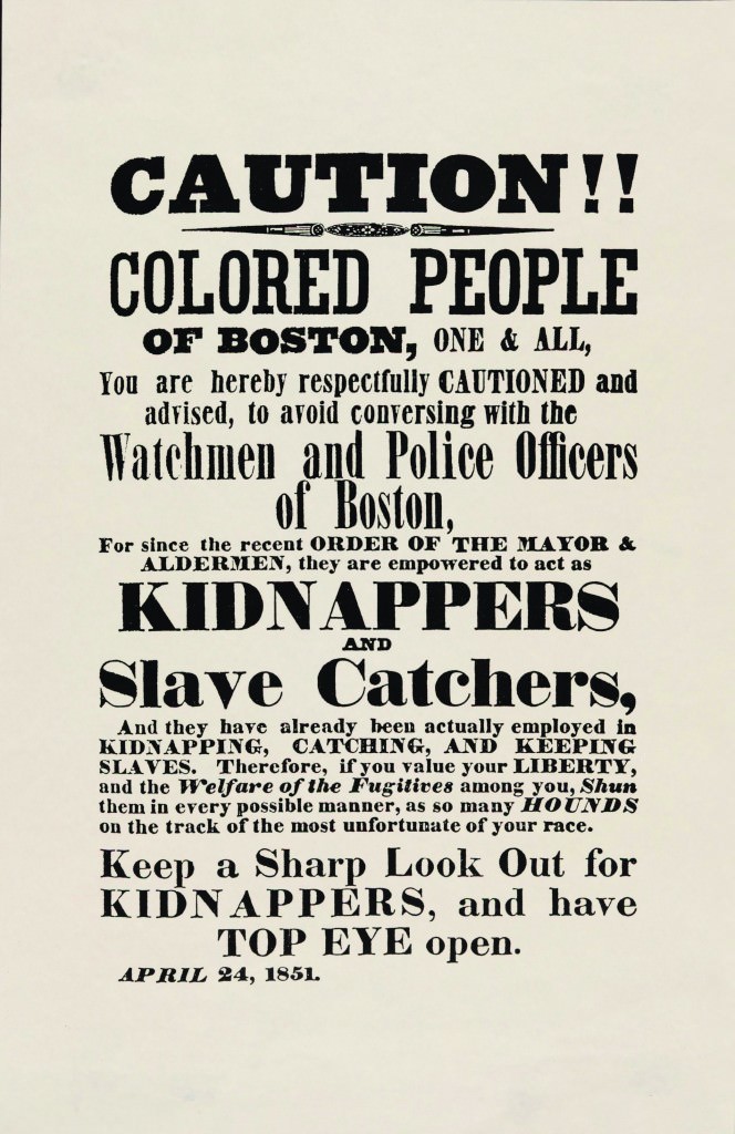 An historical photograph of a caution flyer, warning about "kidnappers" and "slave catchers"