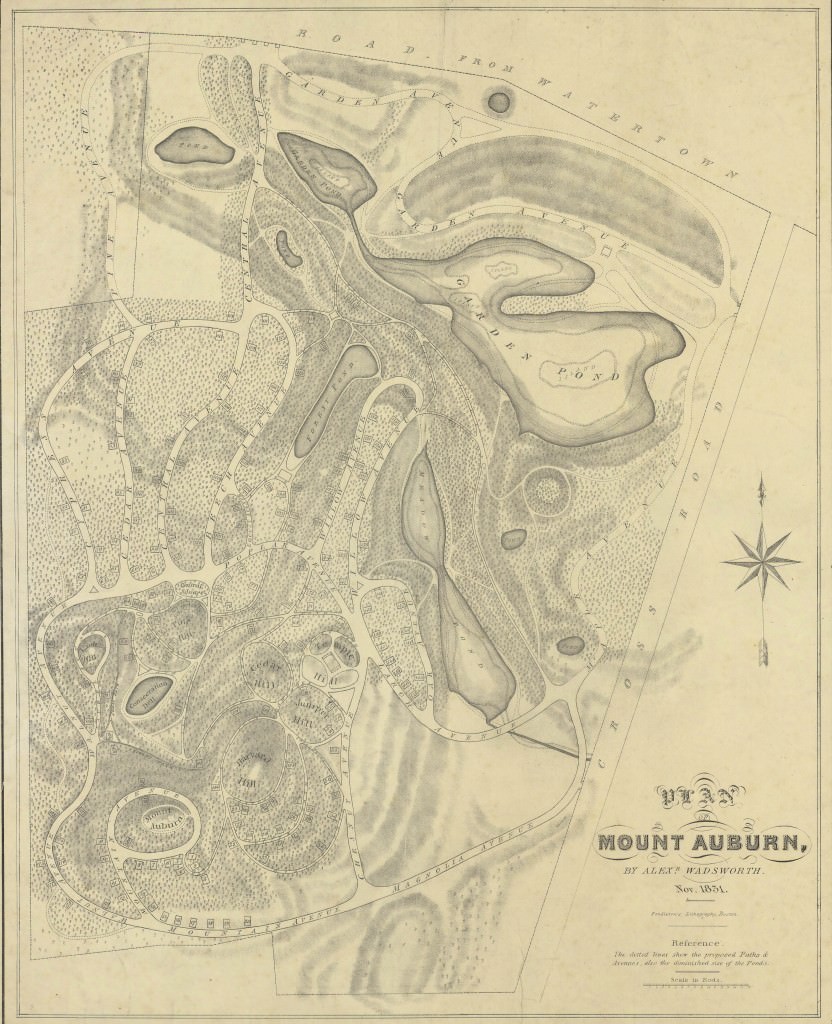 Plan of Mount Auburn, Alexander Wadsworth, 1831.