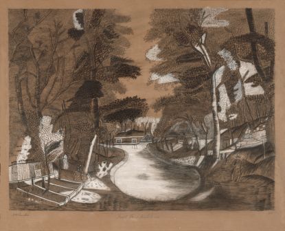 View of Forest Pond, by M. H. Chandler. Chalk, charcoal and graphite on paper, 1852.
